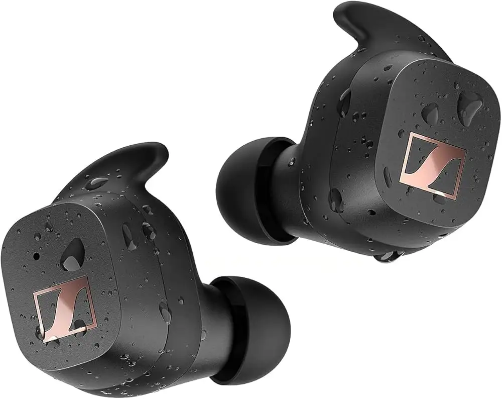 Sennheiser Sport True Wireless earbuds on table