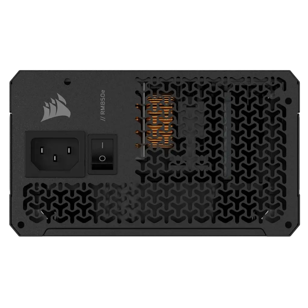 Corsair RM850e fully modular ATX power supply front view
