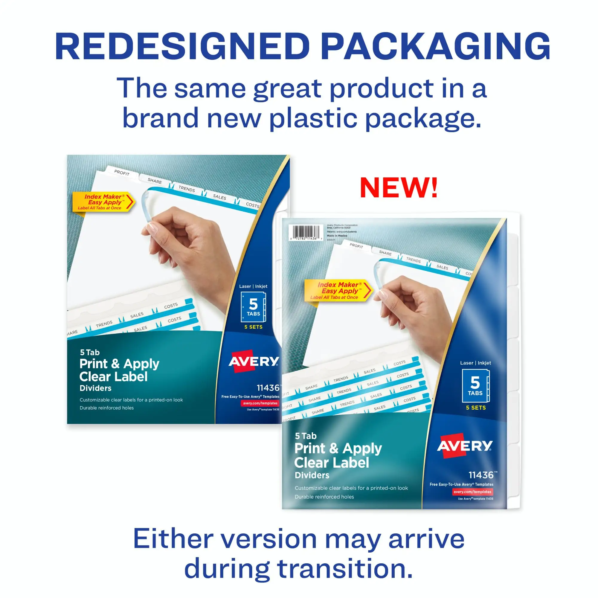 Avery 5 Tab Dividers classic white tabs