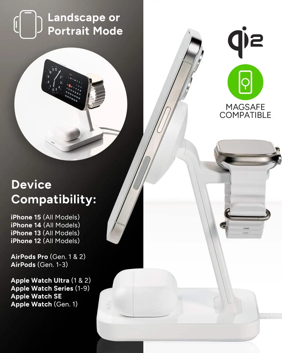 Mophie Snap+ 3-in-1 wireless charging stand white