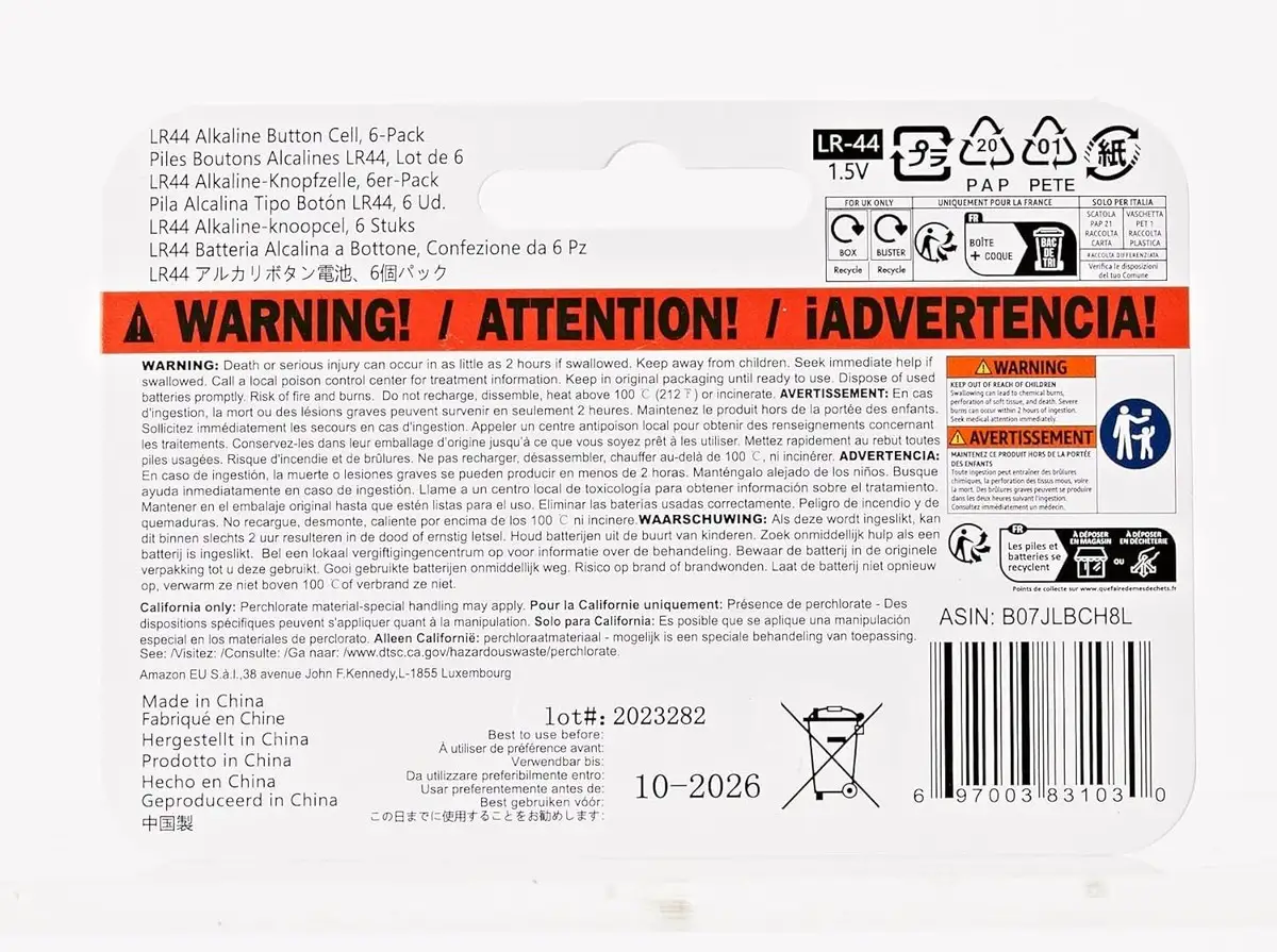 Amazon Basics LR44 battery 6-pack product image