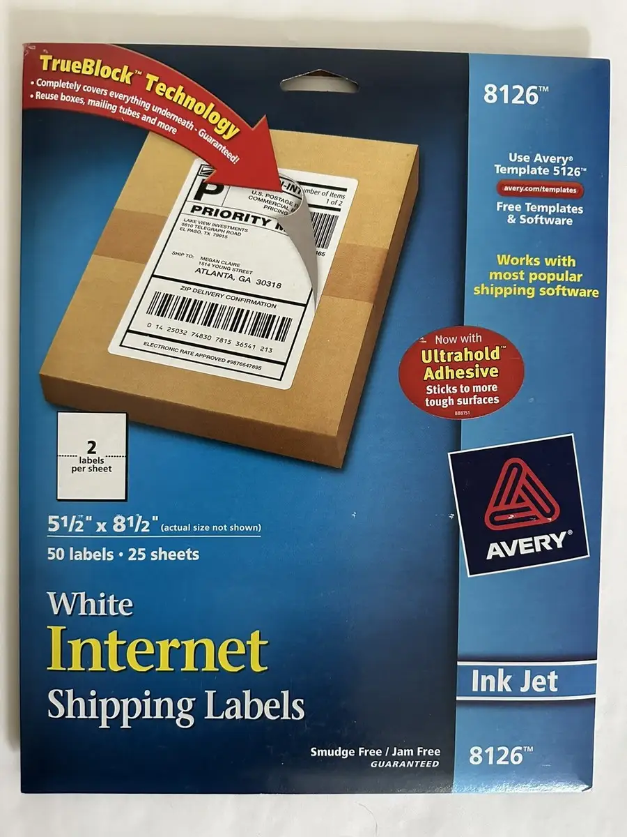 Avery 8126 half-sheet labels TrueBlock for reused boxes