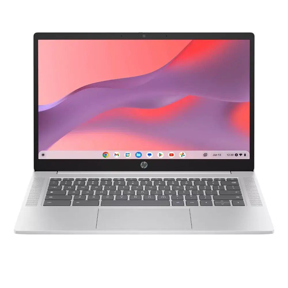 HP Chromebook 14-inch Glacier Silver showing keyboard layout