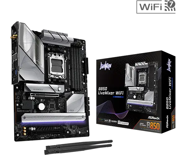 ASRock B850 LiveMixer motherboard ports and layout