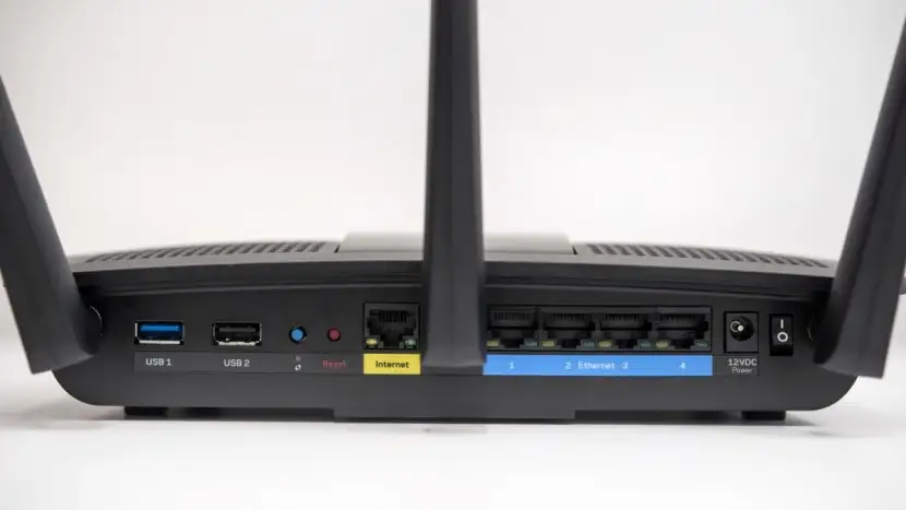 Linksys AC1900 Wi-Fi 5 Router side angle showing ports