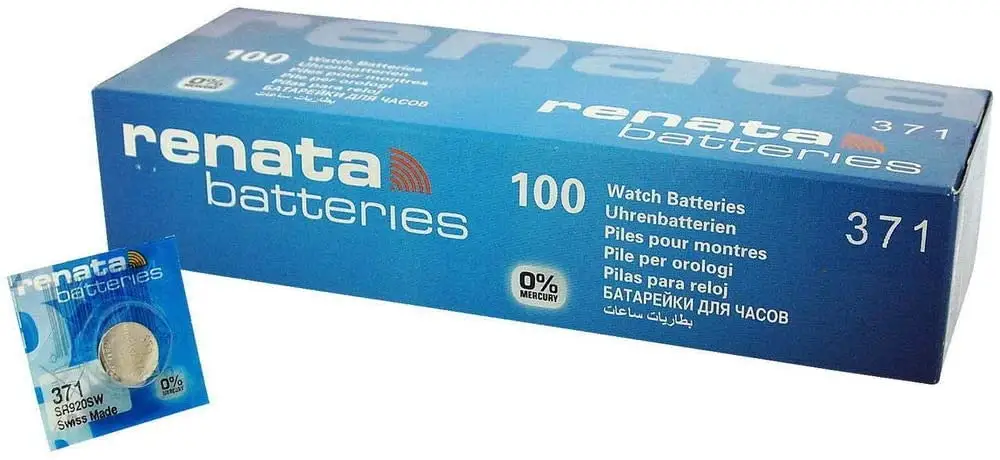 Renata 371 two-pack watch battery blister packaging