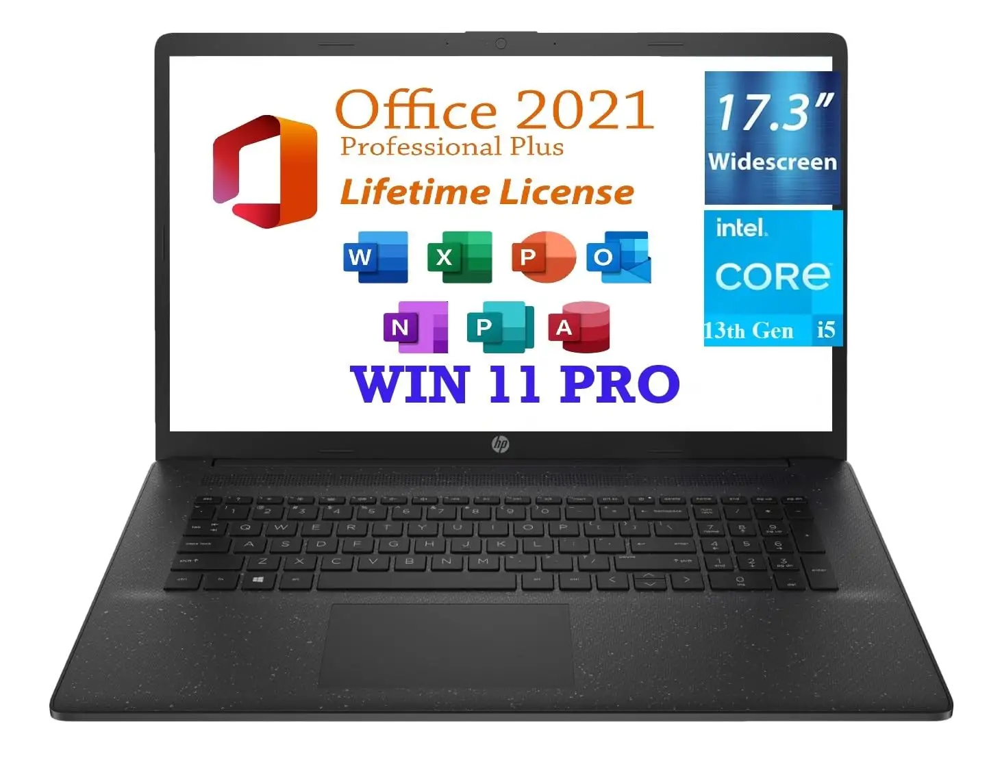 HP 17 laptop front view showing large display