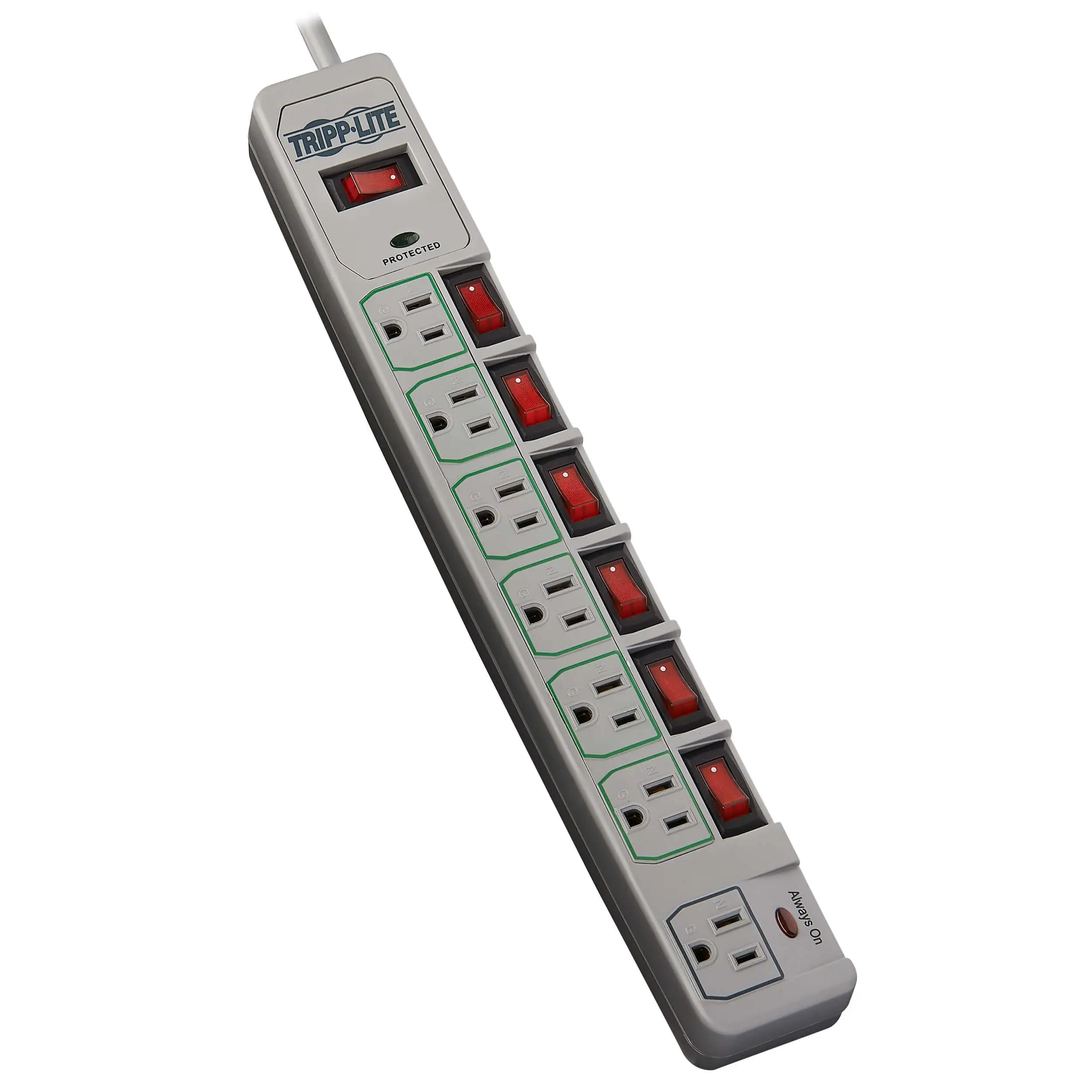 Tripp Lite 7 Outlet Surge Protector side view showing outlets and design