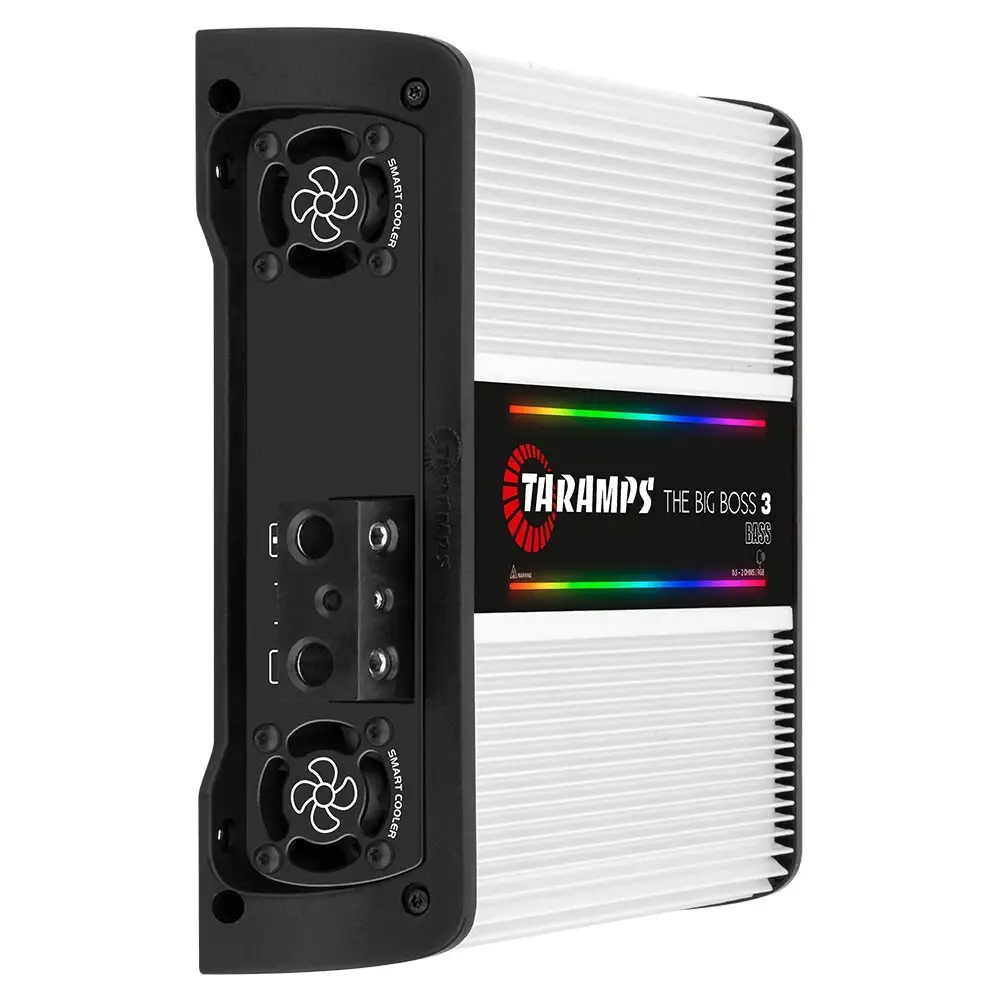 Taramps Big Boss 3 Bass amplifier product photo with accessories