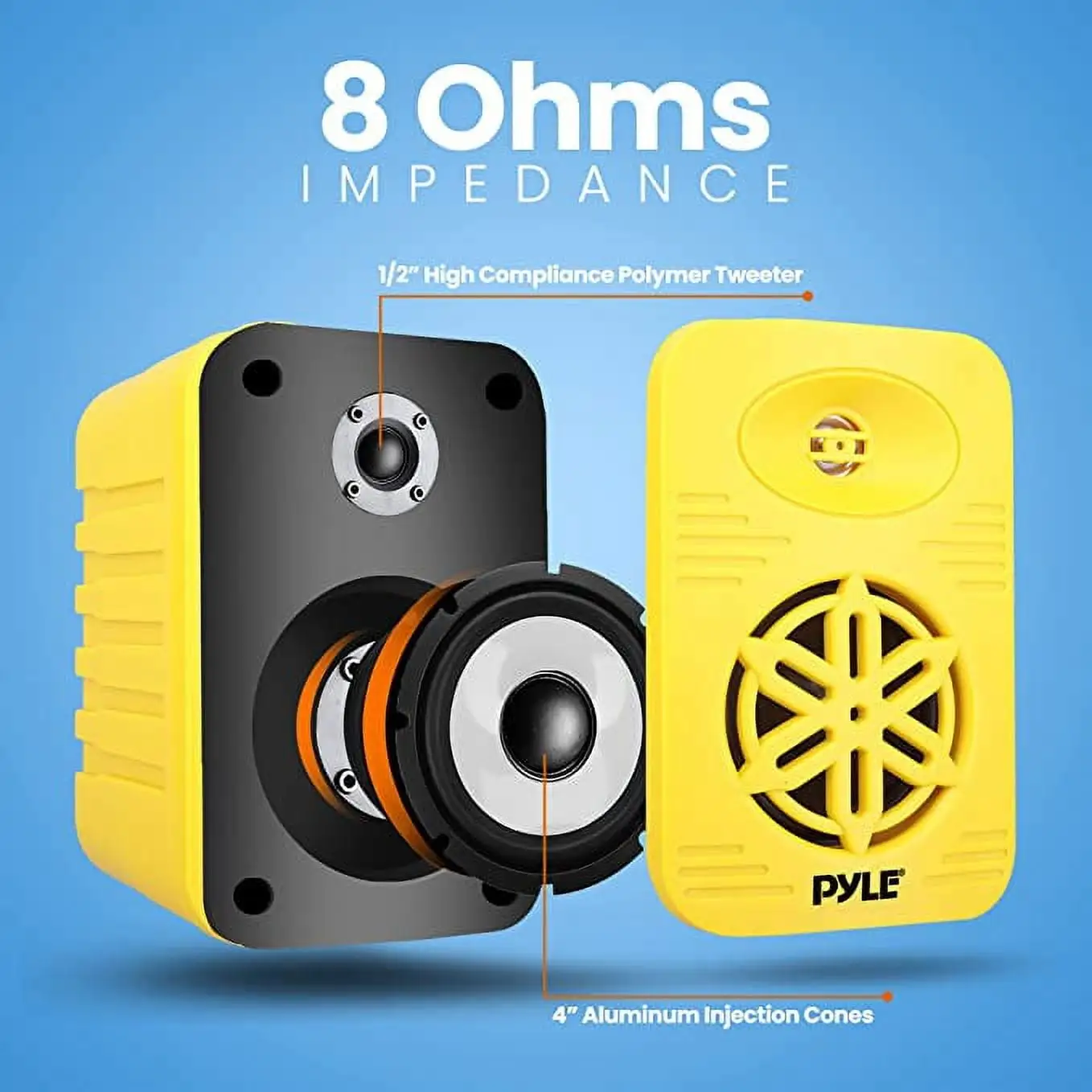 Pyle white wall mount outdoor speakers close up view