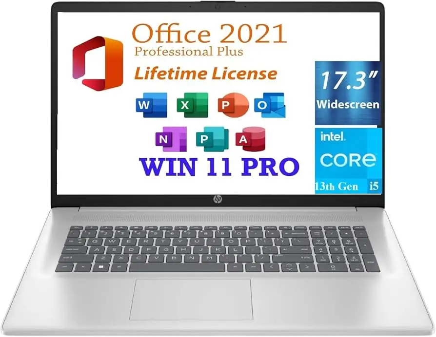 HP 17 Laptop angled view with keyboard