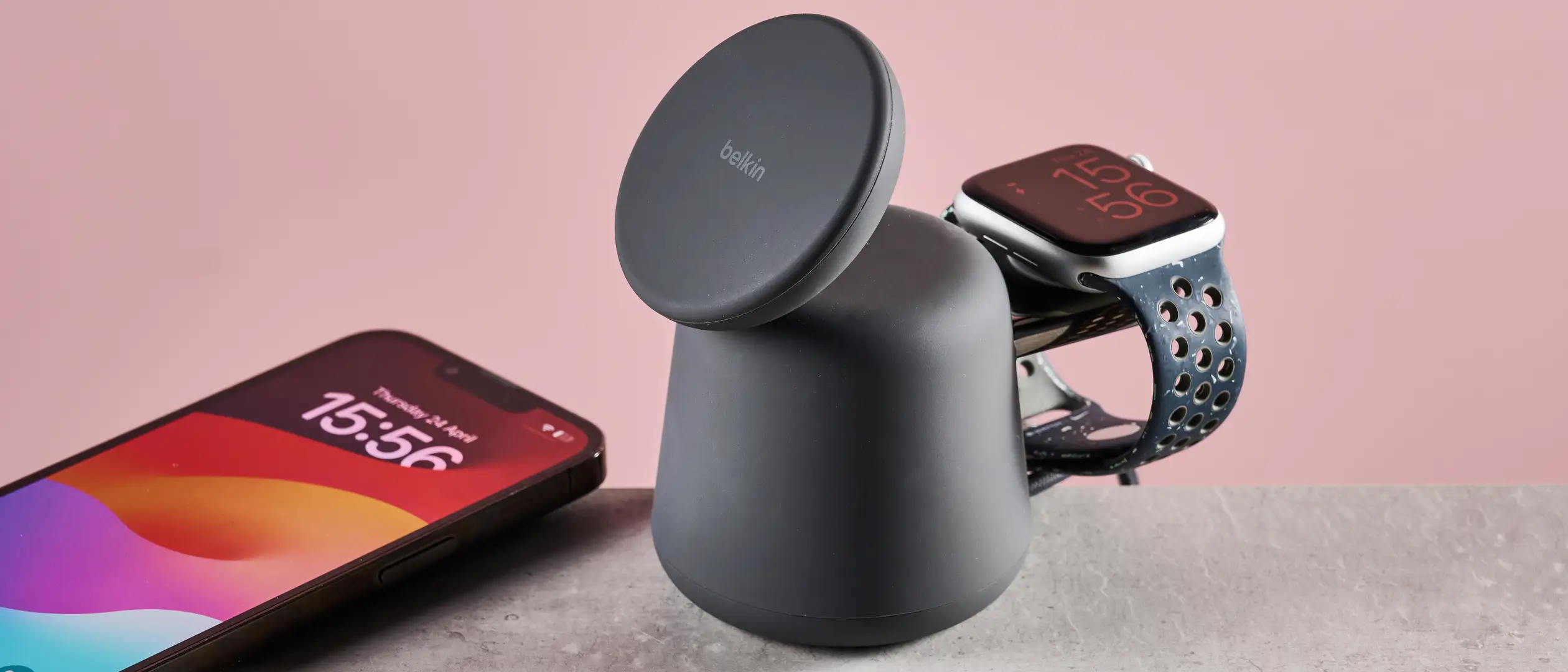 Belkin MagSafe 2-in-1 Qi2 charger on desk