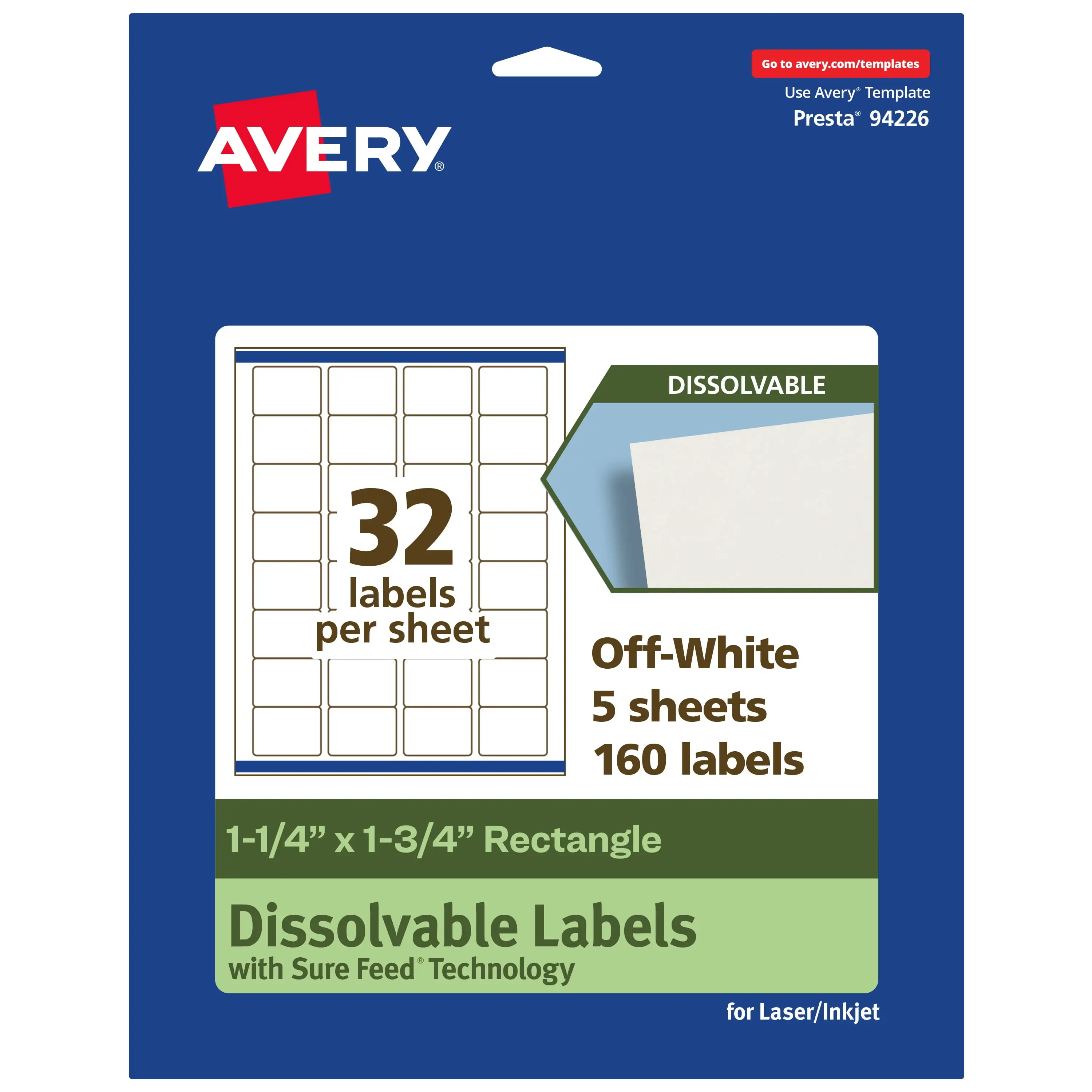 Avery Easy Peel 5162 labels close-up on sheet