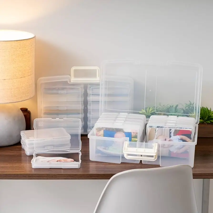IRIS USA 5x7 photo storage boxes stacked vertically