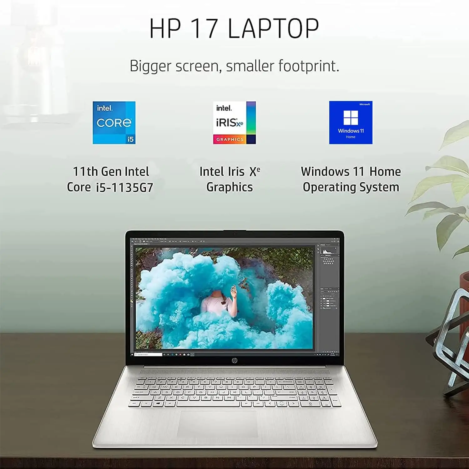 HP 17 laptop side profile with ports