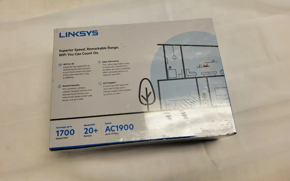 Linksys AC1900 Wi-Fi router closeup with antennas