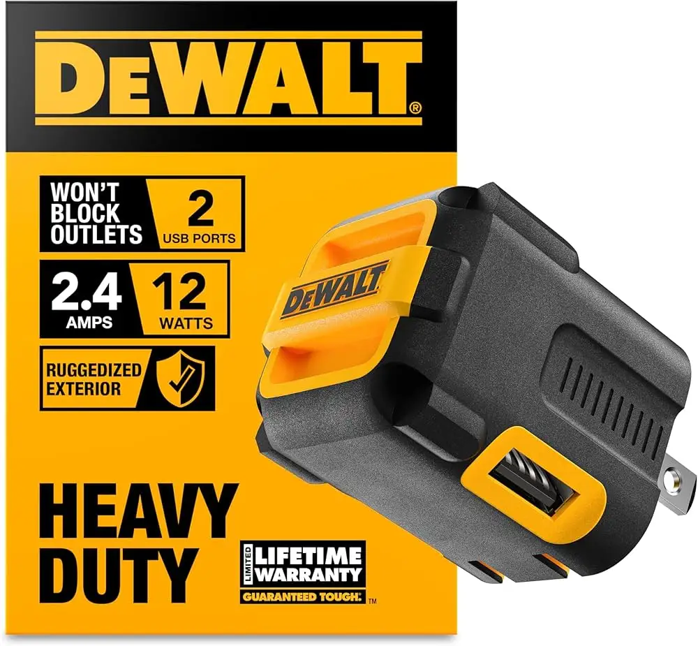 DEWALT NeverBlock USB Charger angled port design