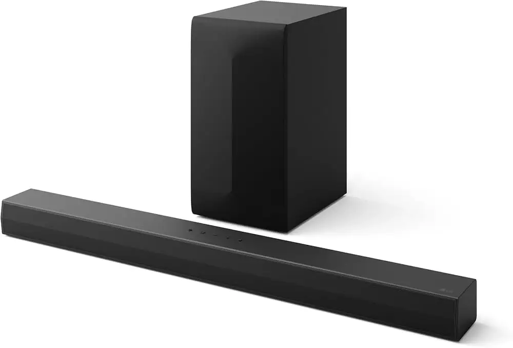 LG S60T Soundbar with wireless subwoofer angled view