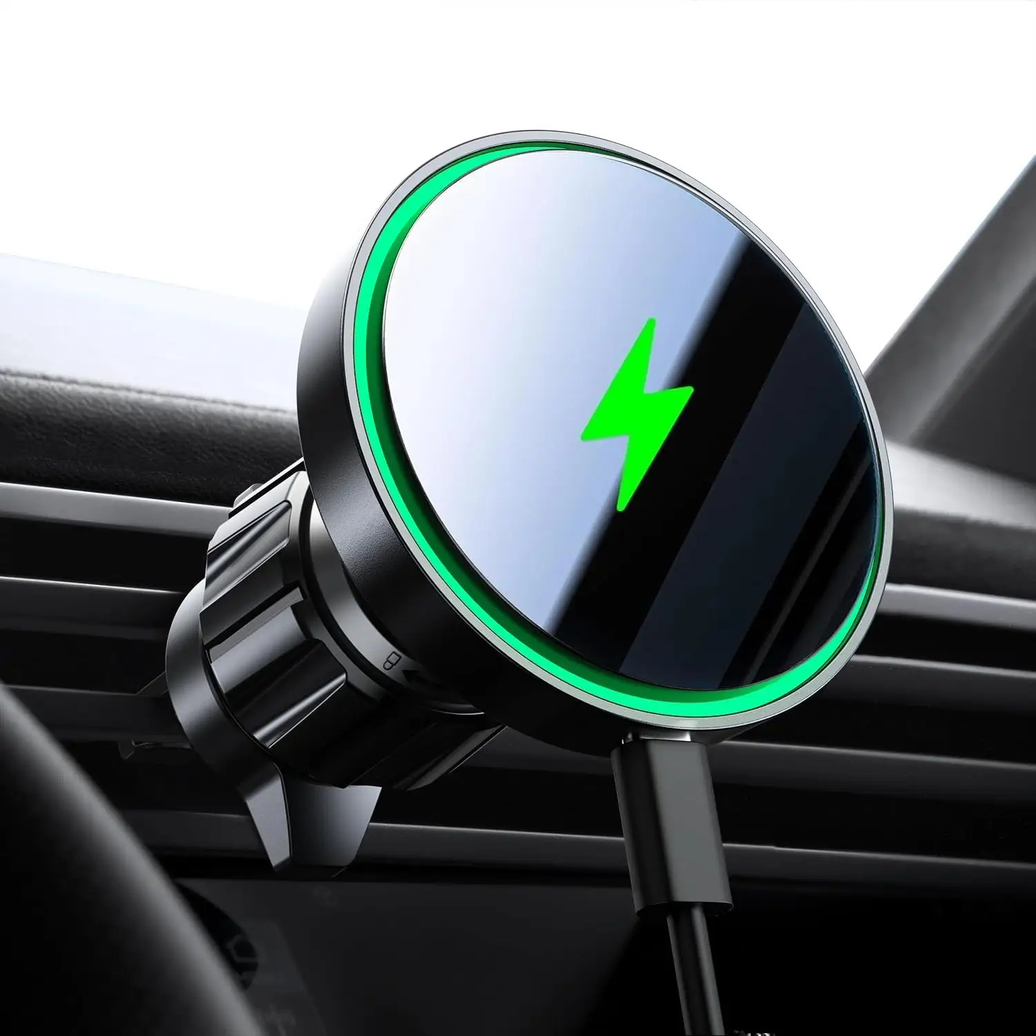LISEN MagSafe Car Mount Charger showing vent clip design