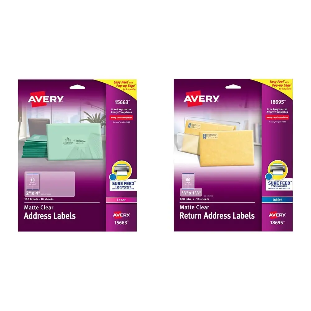 Avery 8663 matte clear 2x4 shipping labels overview