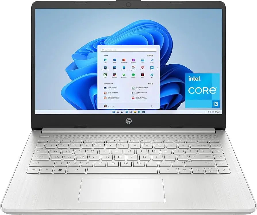 HP 14-inch Laptop showing keyboard and slim design