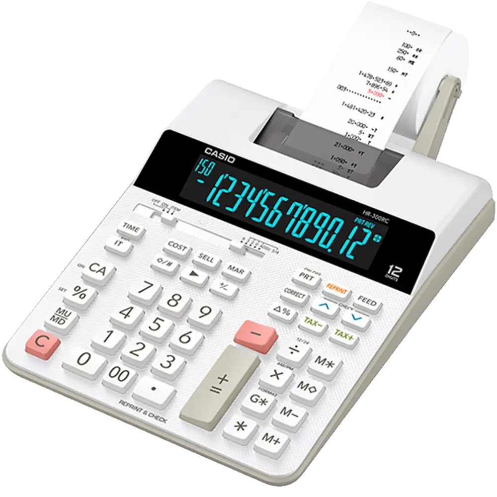 Casio HR-300RC printing calculator showing compact design
