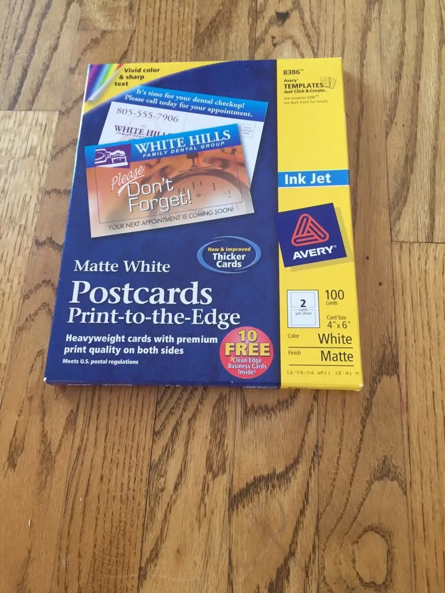 Avery 8386 printable postcards packaging and sheets