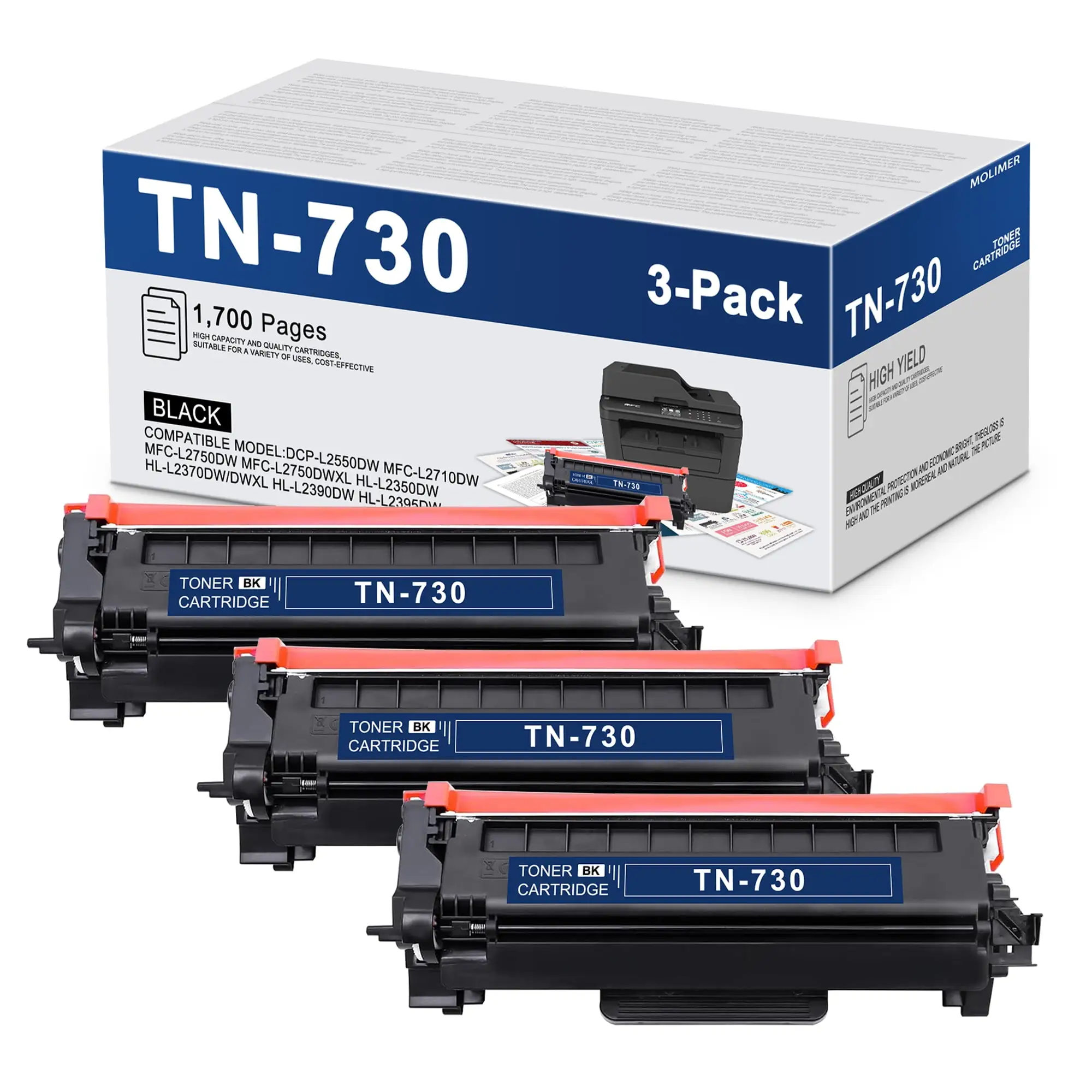 Brother TN730 toner cartridge packaging close-up
