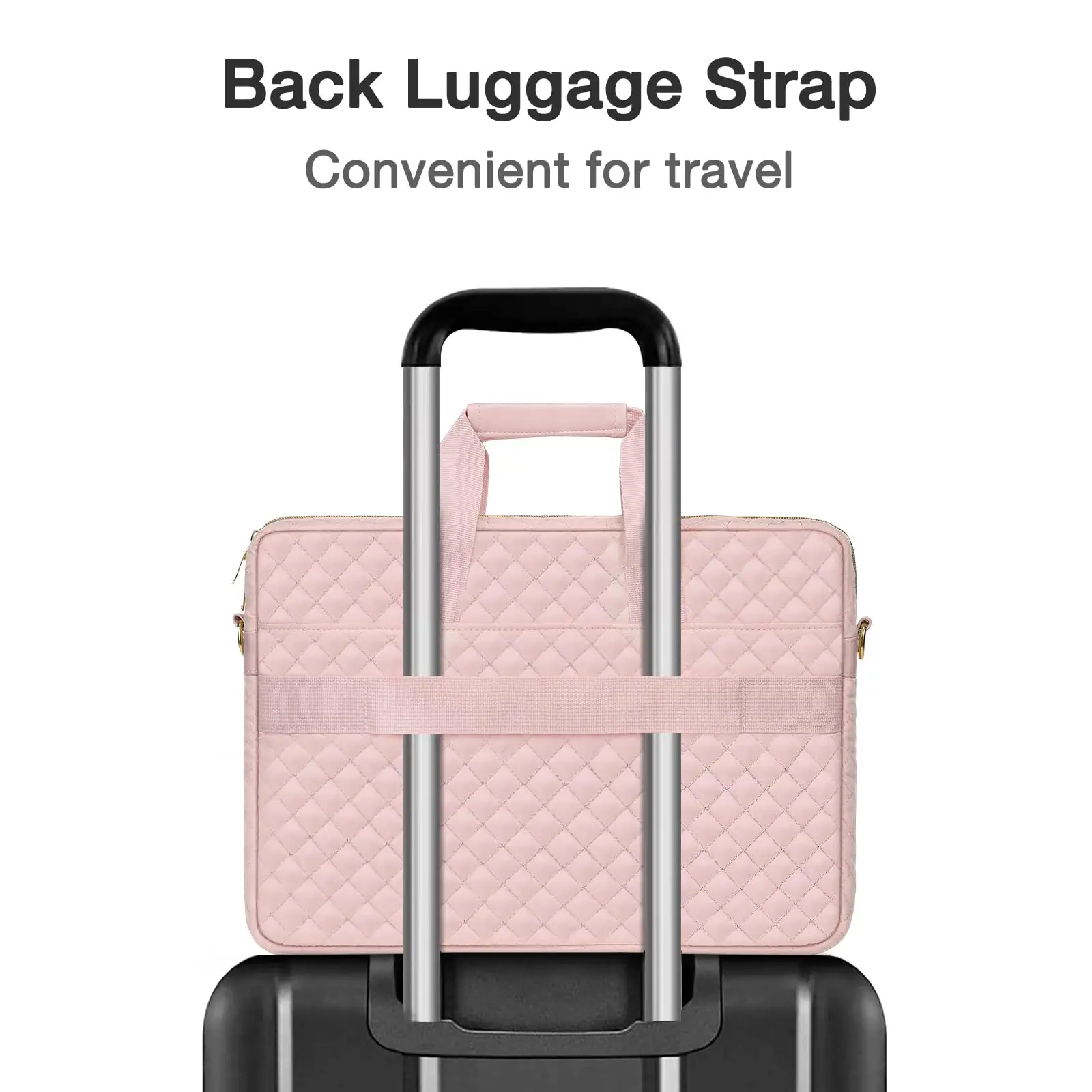 MOSISO pink quilted laptop bag front pockets