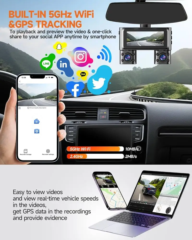 Pyle Dash Cam rear camera and installation detail