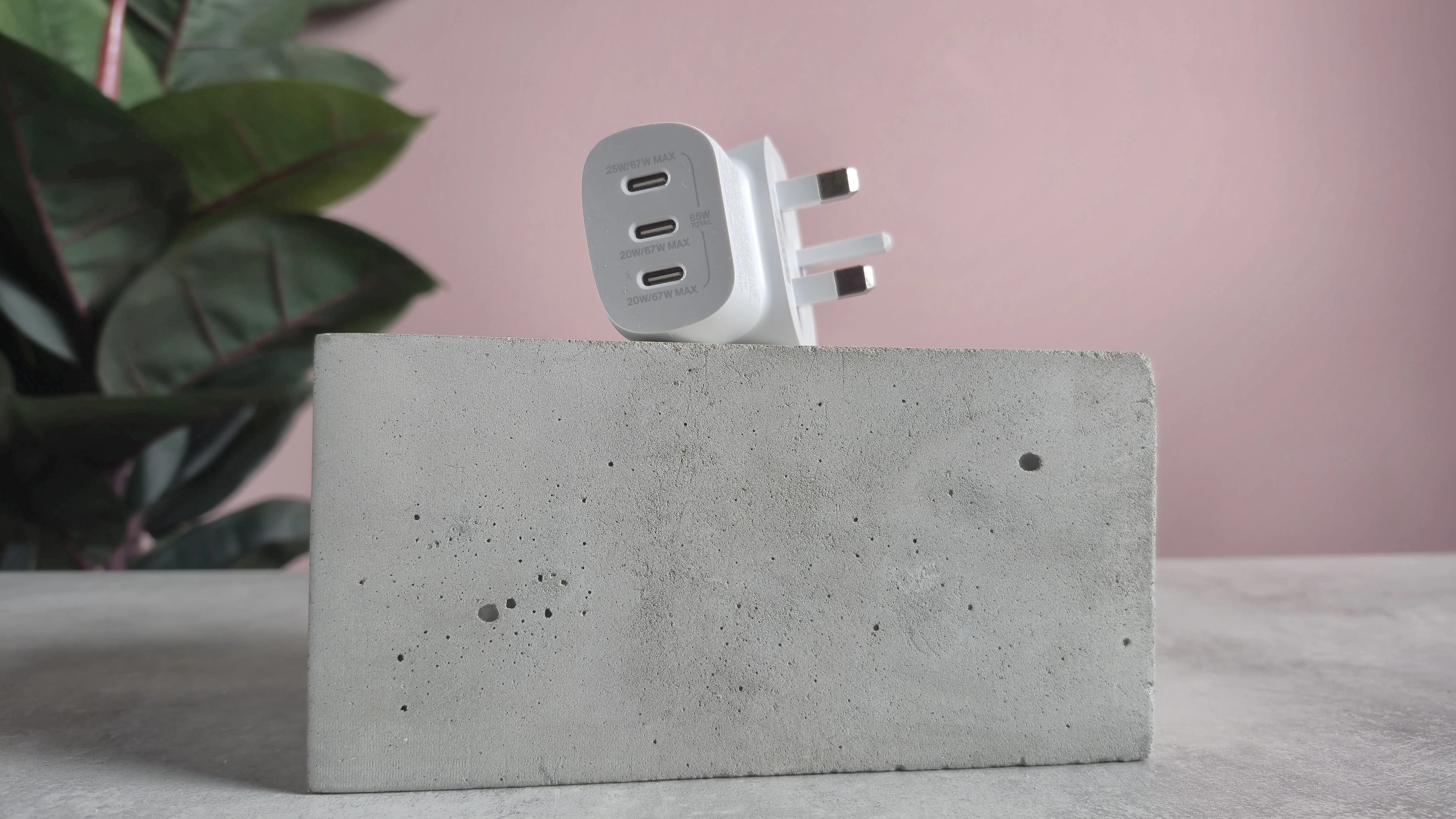 Belkin 3-Port USB-C charger showing wall outlet fit