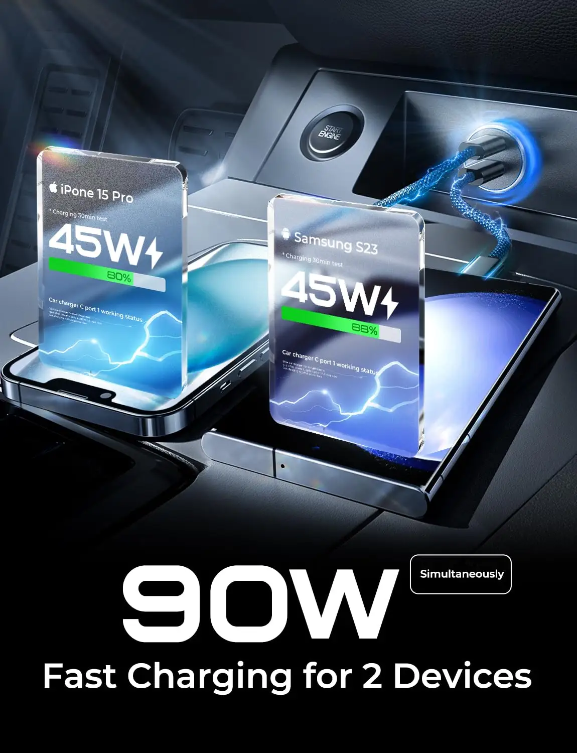 LISEN metal body car charger close-up