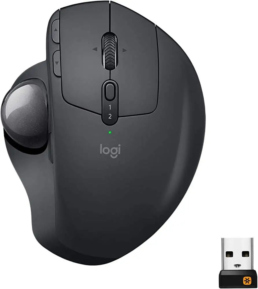 Logitech MX Ergo Plus shown near alternatives M575 and M570