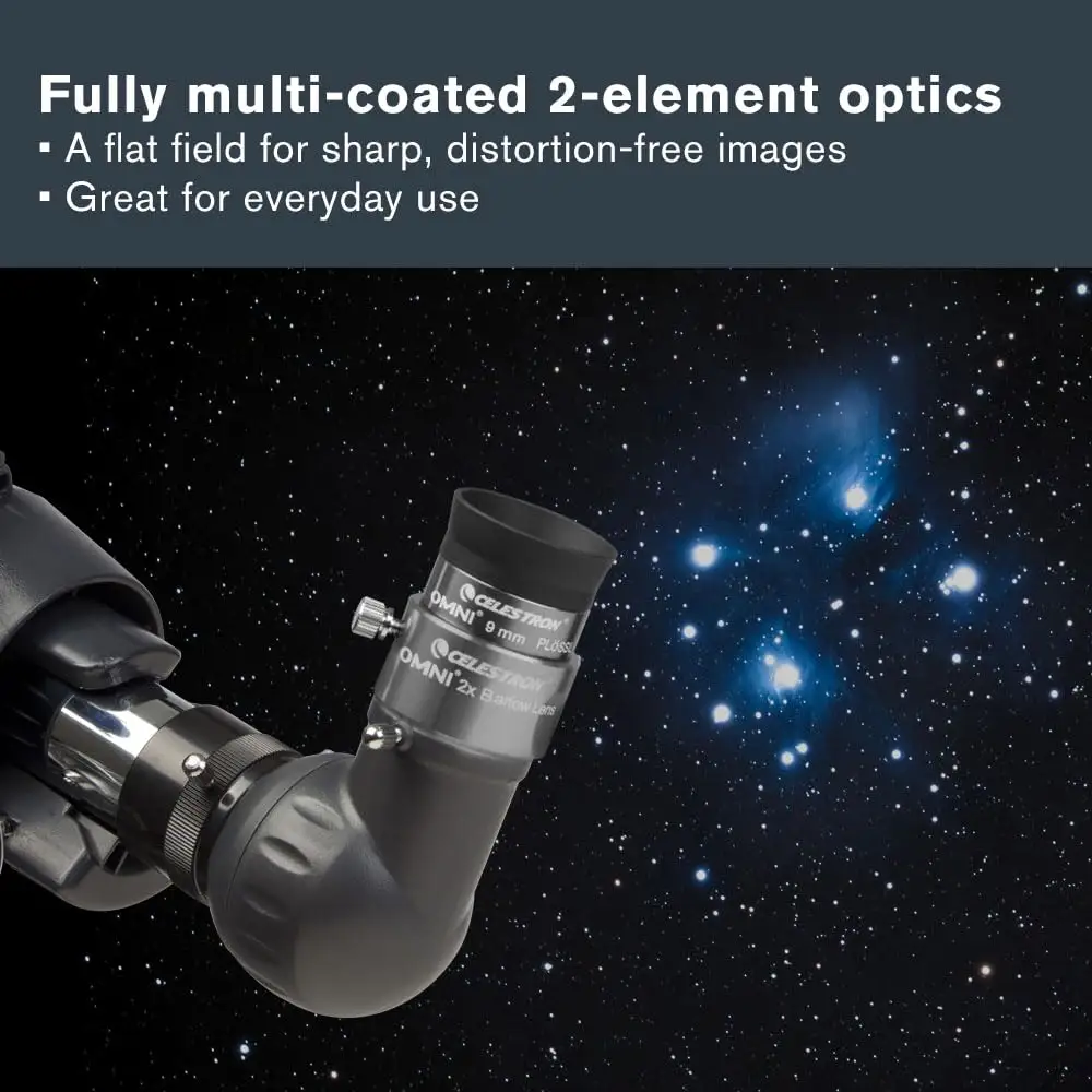 Celestron Omni 2x Barlow Lens silver tube close view