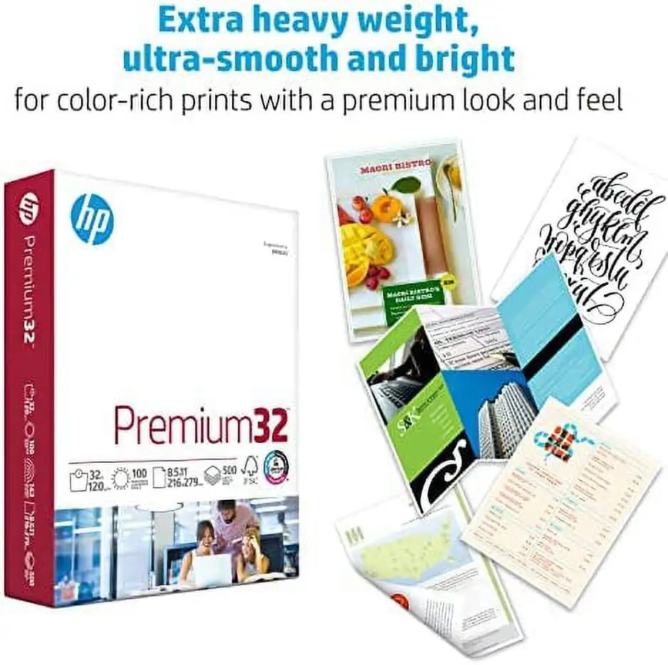 HP Premium 32 lb paper stack close-up
