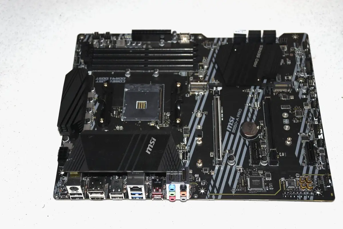 MSI B550-A PRO motherboard ports and headers close-up