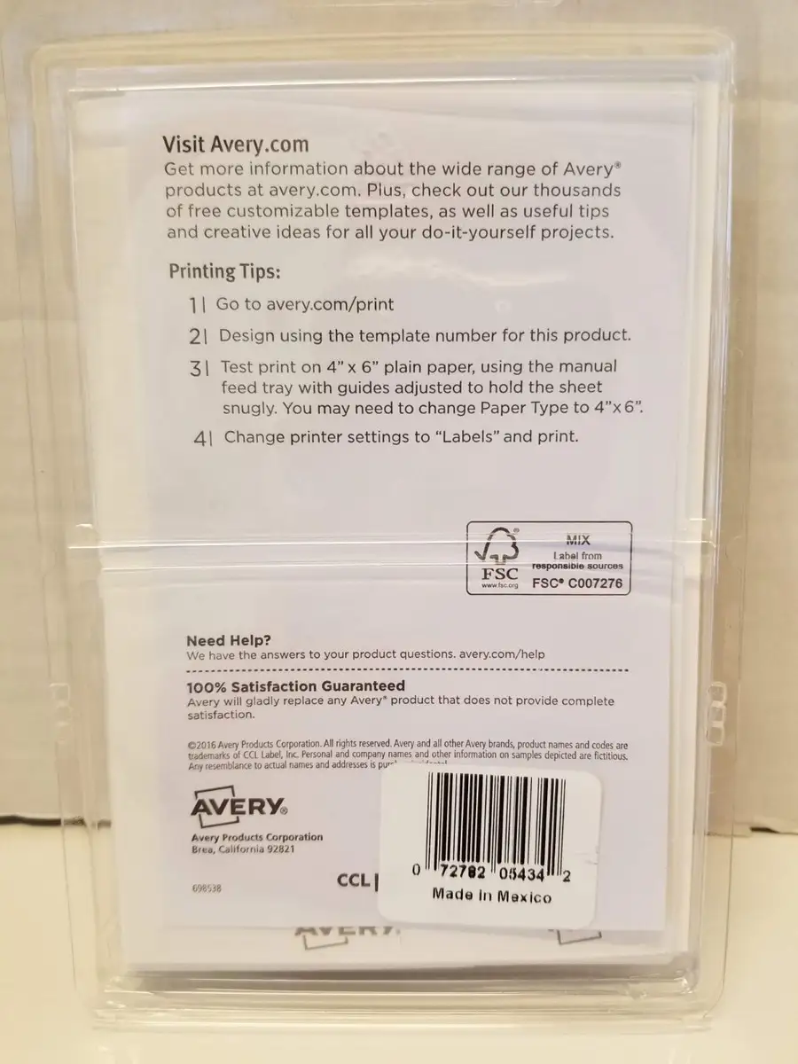 Avery removable labels in packaging with description