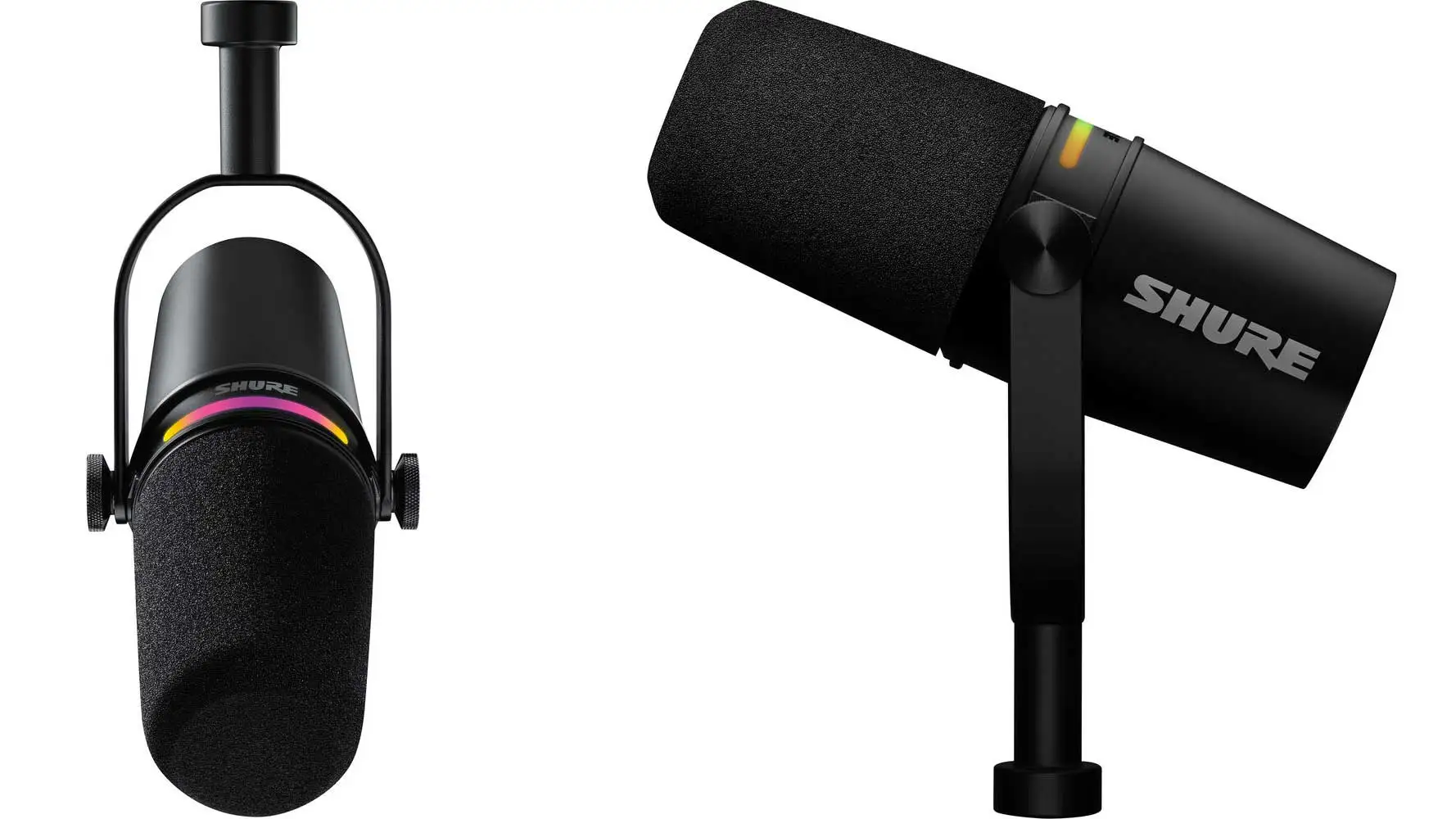 Shure MV7+ microphone front view with LED panel