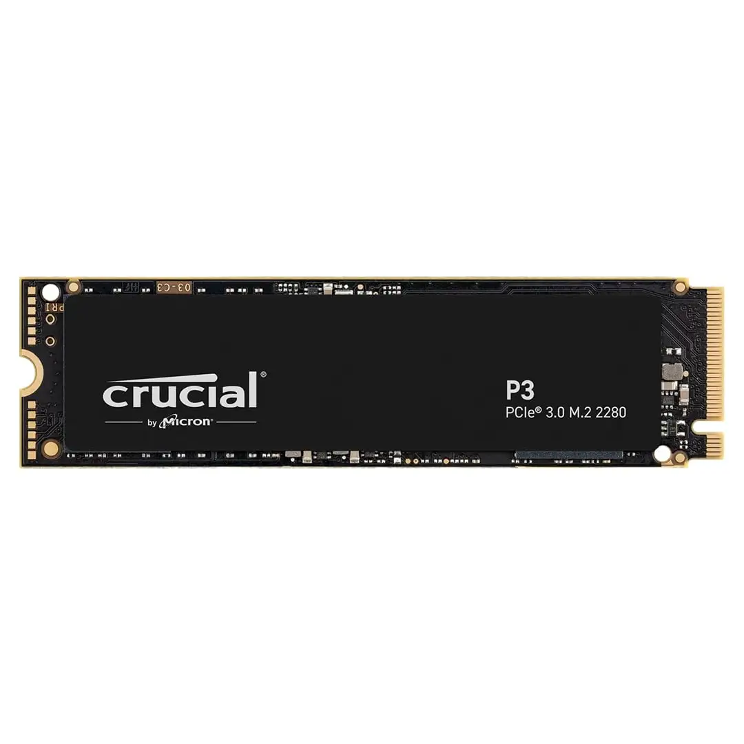 Crucial P3 NVMe SSD retail packaging and accessories