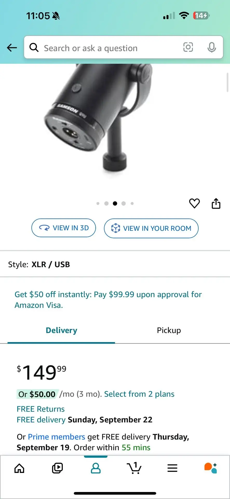Samson Q9U microphone with foam windscreen on desk