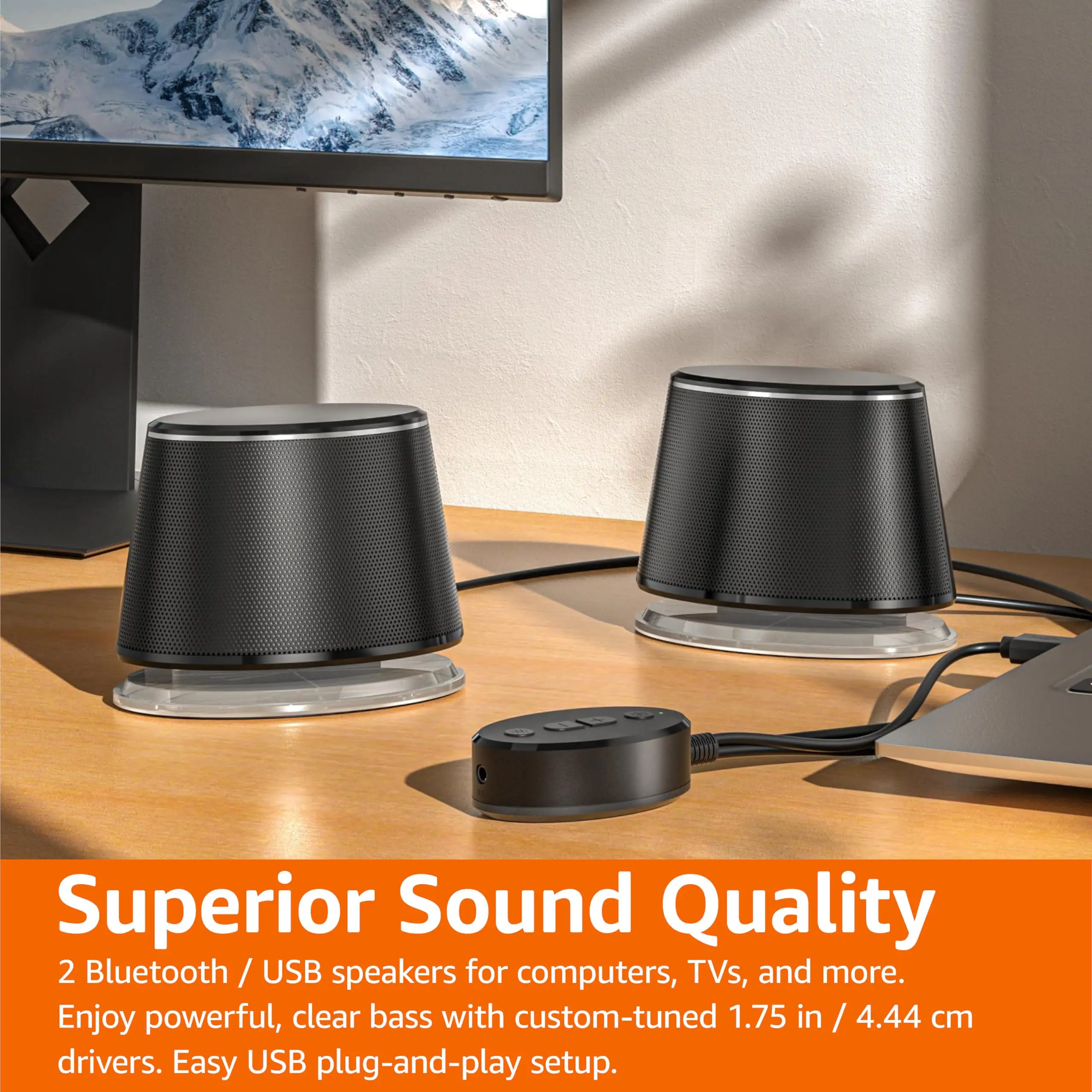 Amazon Basics Bluetooth Computer Speakers setup for desk audio