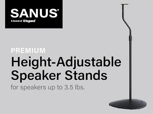 SANUS speaker stands with adjustable height and heavy base