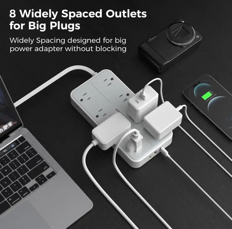 TESSAN power strip tower design with wide-spaced outlets