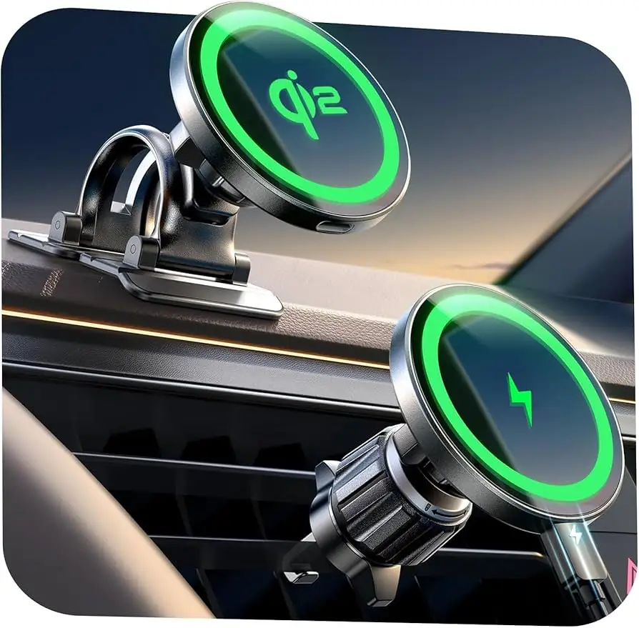 LISEN Qi2 MagSafe car mount charger on vent setup