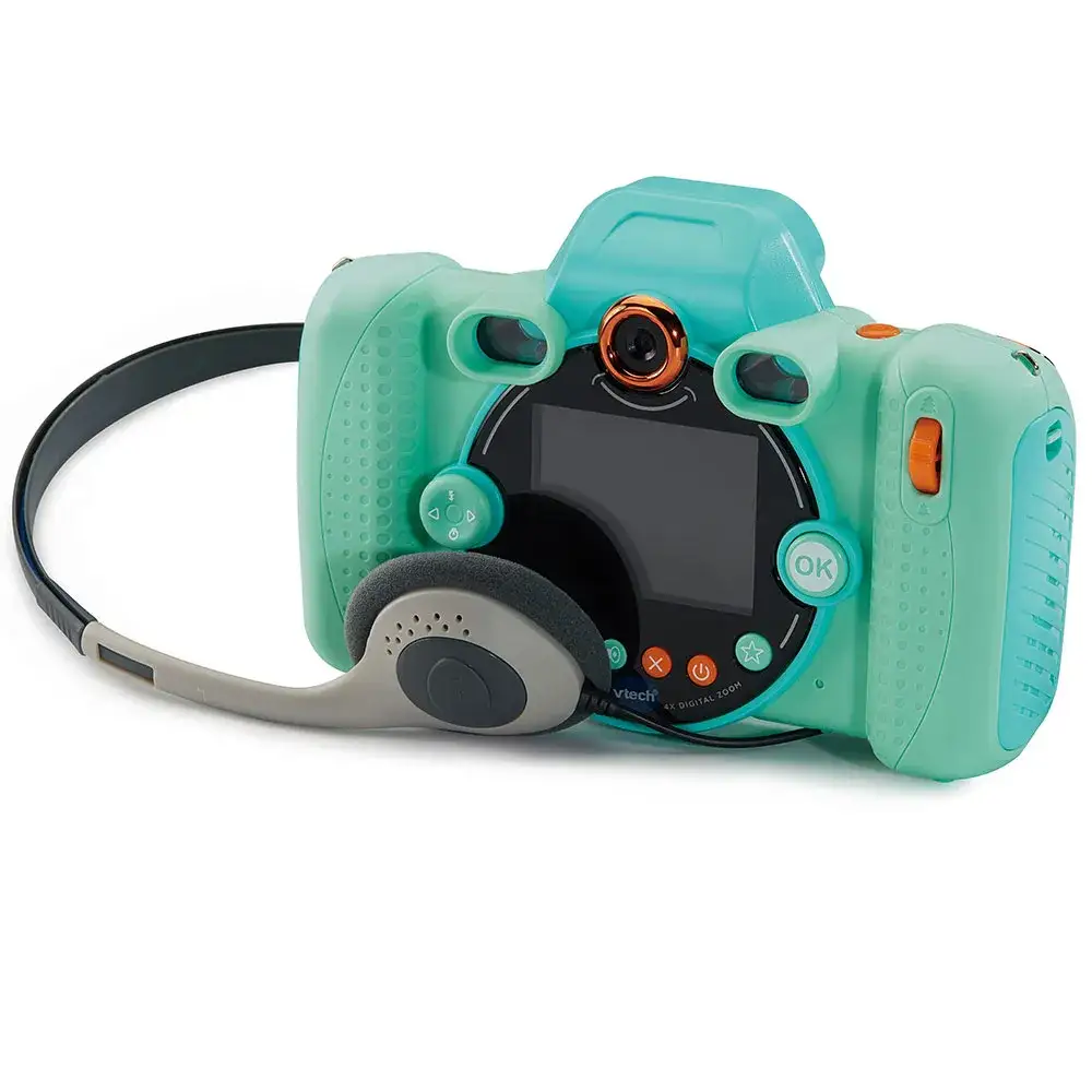 VTech KidiZoom Duo Camera FX shown with accessories