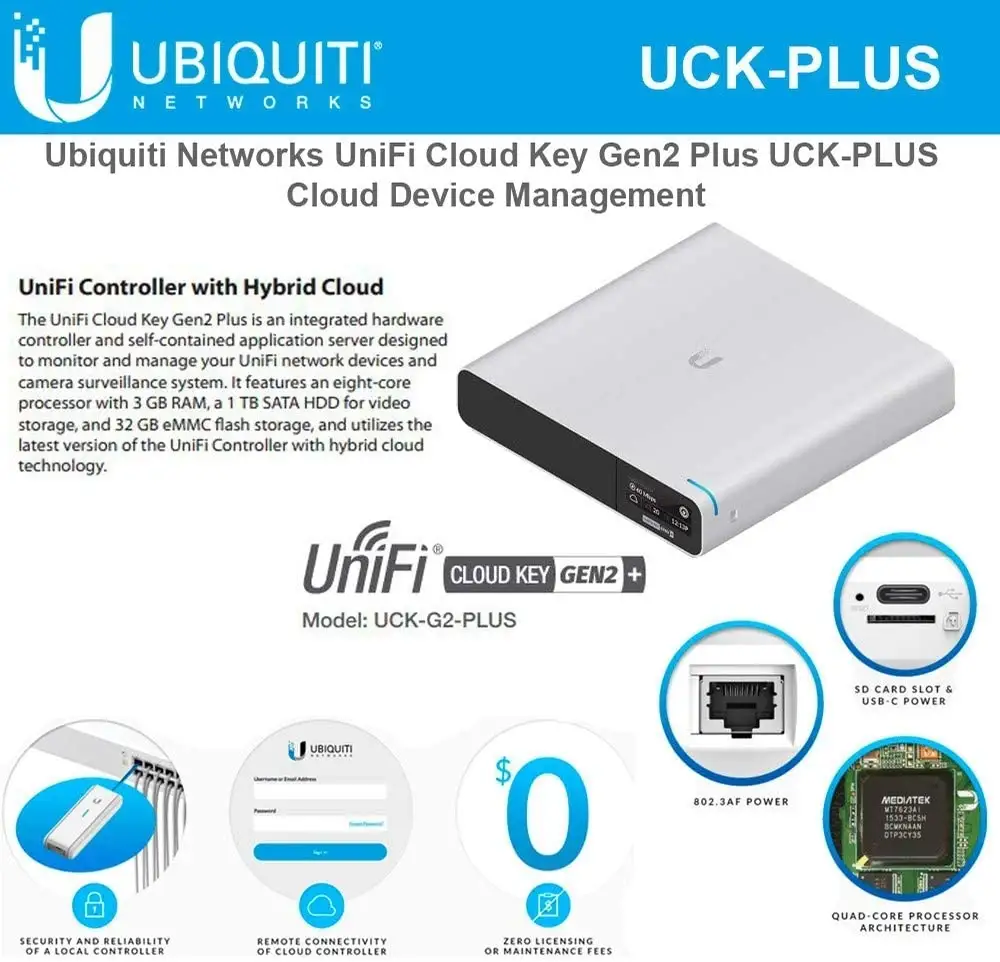 Ubiquiti UniFi Cloud Key Gen2 Plus front view with HDD bay